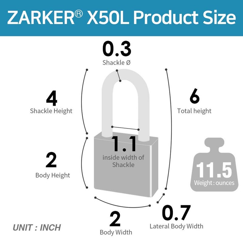 Zarker X50L - 4 Digit Heavy Duty Long Shackle Combination Lock, 1-Pack - Image 3